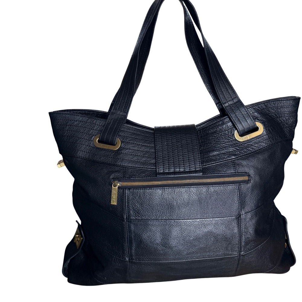 A.P.C. Black Pebbled Leather Structured Tote Shoulder Bag Gold Hardware - Picture 4 of 16